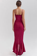 Women's Bodycon Maxi Dress Spaghetti Straps Ruffle Front Style