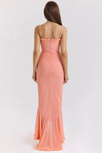 Women's Bodycon Maxi Dress Spaghetti Straps Ruffle Front Style