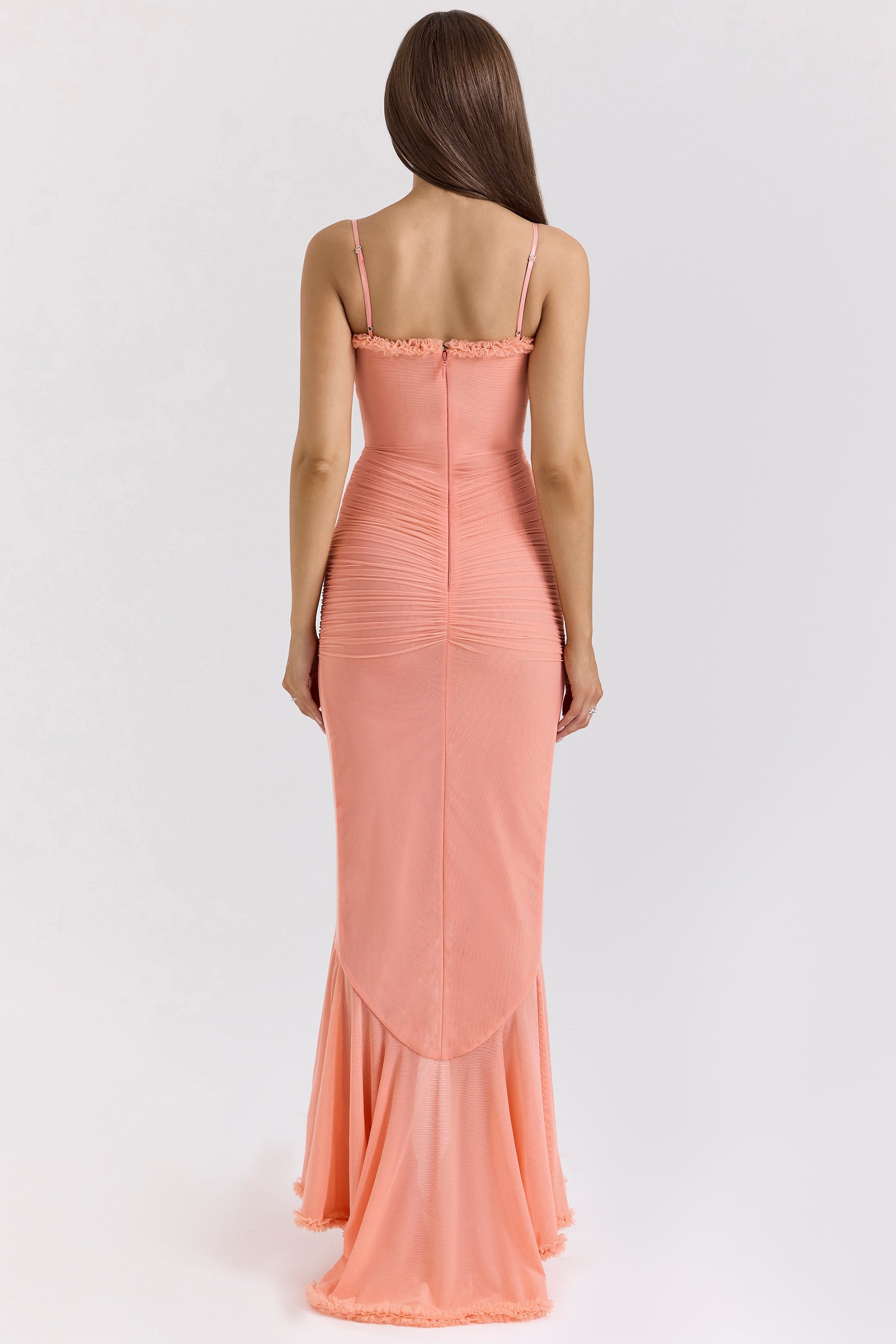 Women's Bodycon Maxi Dress Spaghetti Straps Ruffle Front Style