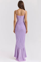 Women's Bodycon Maxi Dress Spaghetti Straps Ruffle Front Style