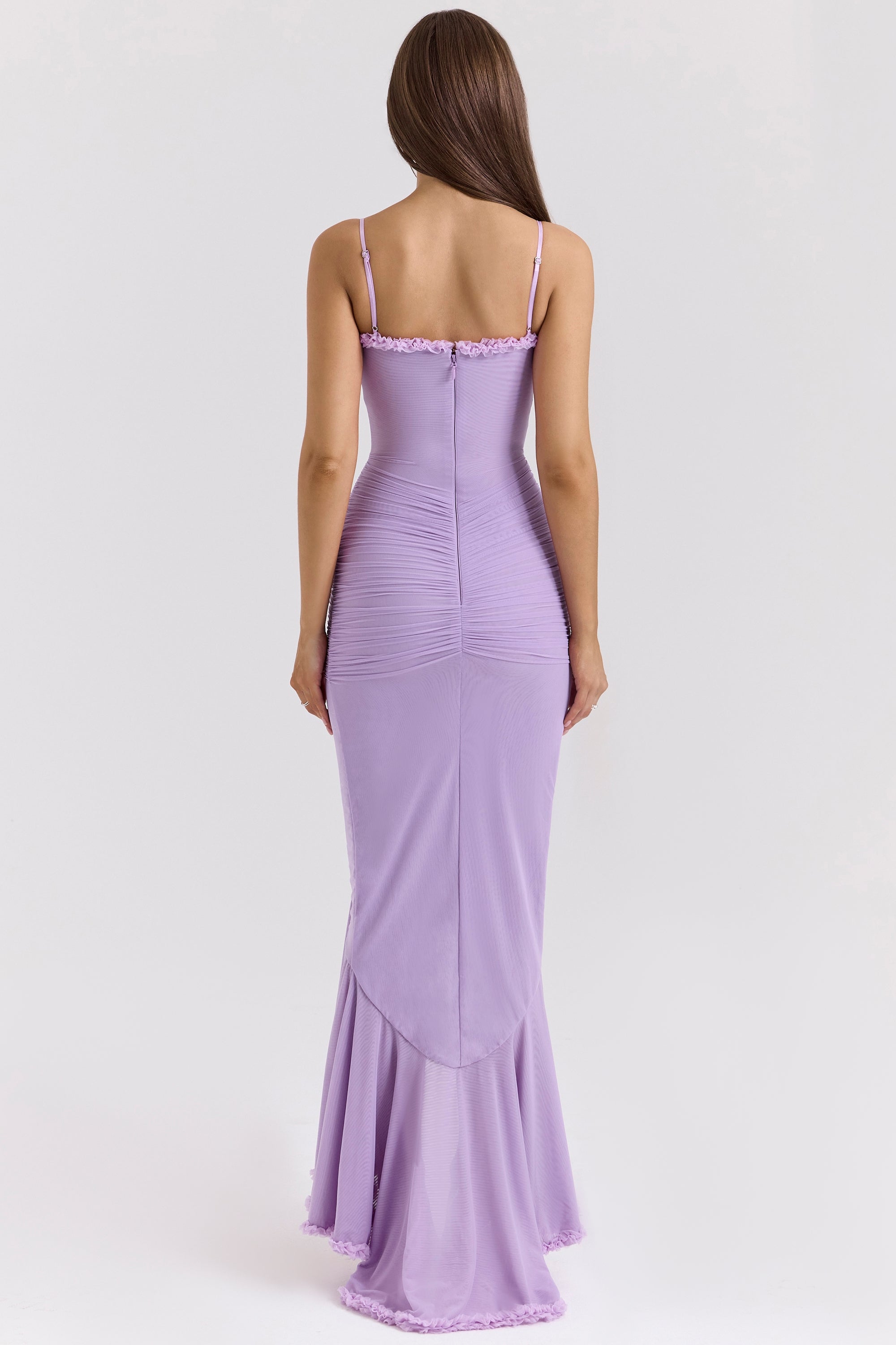 Women's Bodycon Maxi Dress Spaghetti Straps Ruffle Front Style