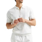 Half Zip Ribbed Knit Polo Shirt