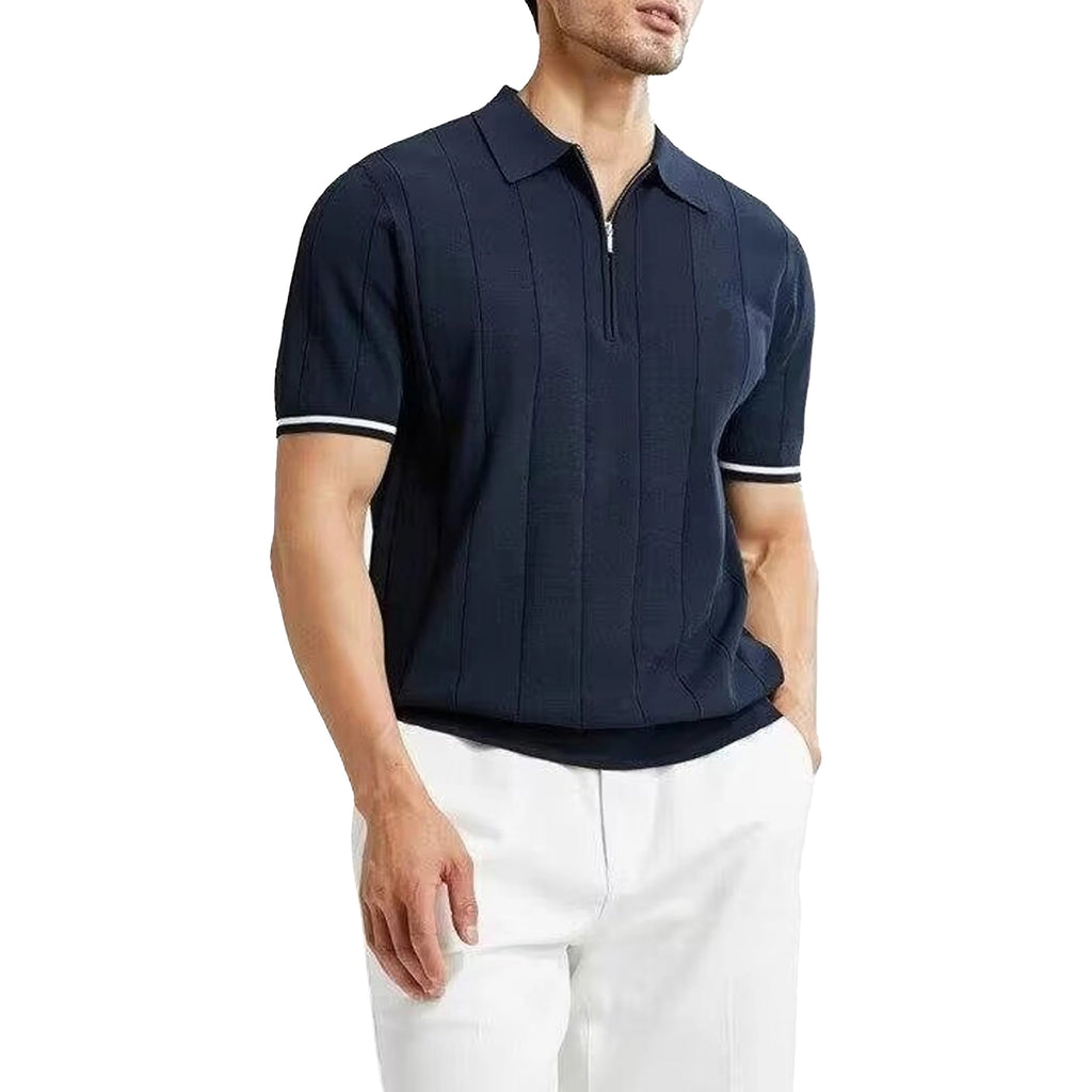 Half Zip Ribbed Knit Polo Shirt