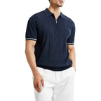 Half Zip Ribbed Knit Polo Shirt