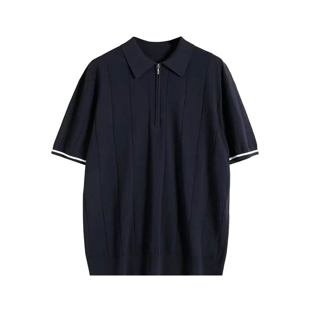 Half Zip Ribbed Knit Polo Shirt