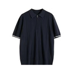 Half Zip Ribbed Knit Polo Shirt