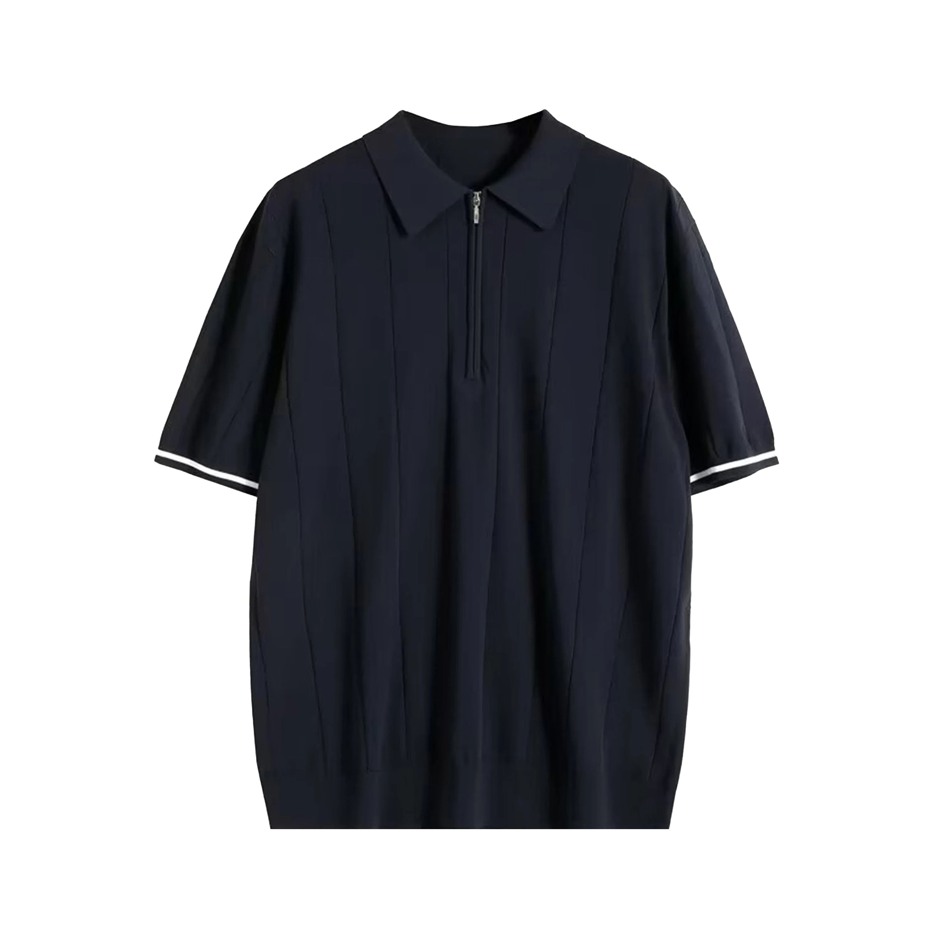 Half Zip Ribbed Knit Polo Shirt