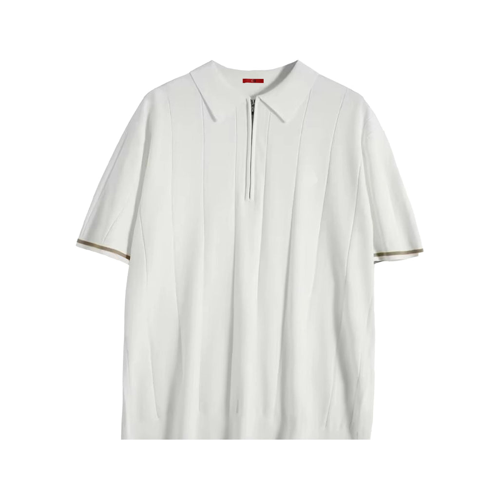Half Zip Ribbed Knit Polo Shirt