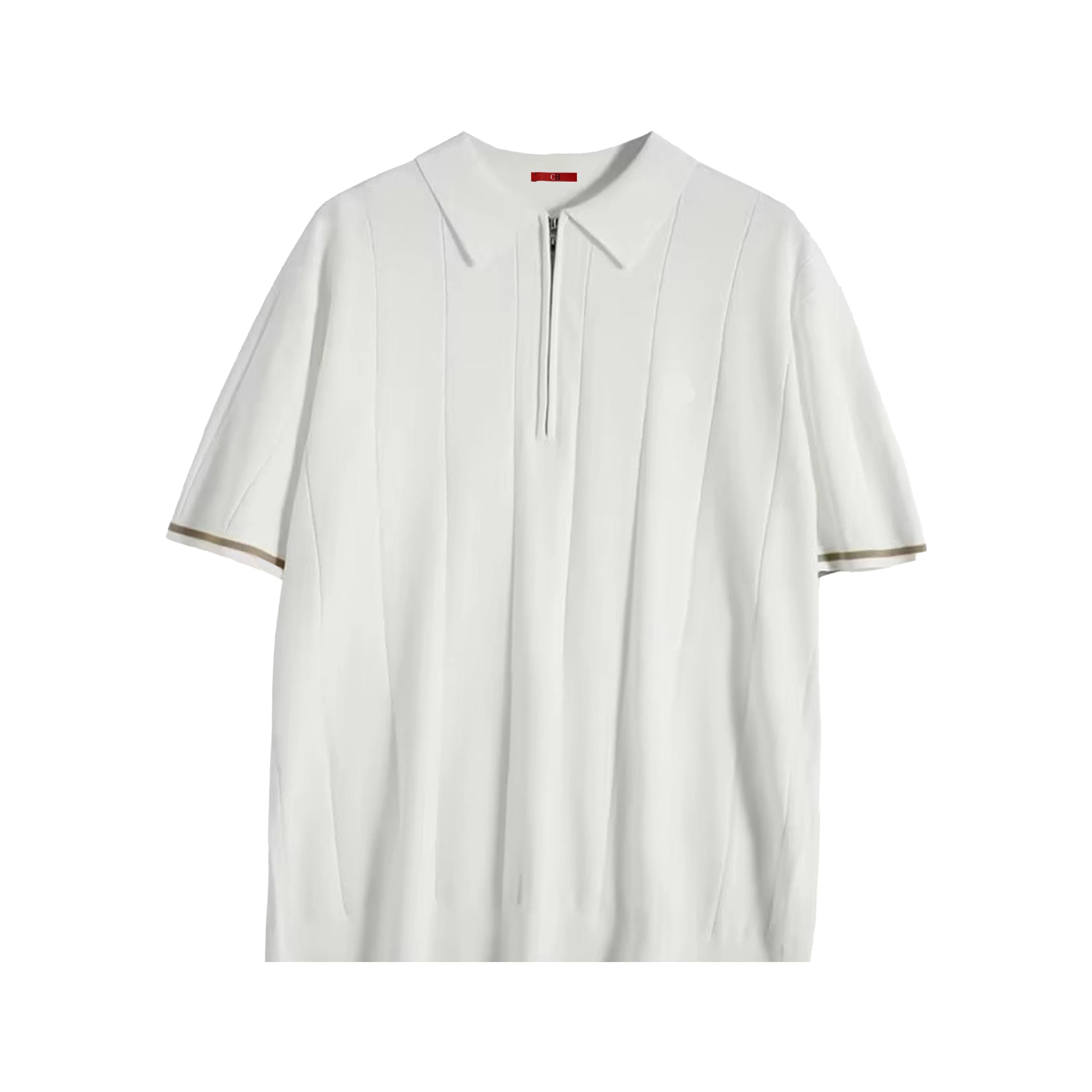Half Zip Ribbed Knit Polo Shirt