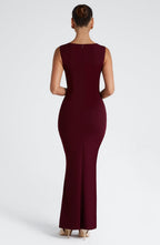 Women's Square Neck Fitted Maxi Dress with Wide Shoulder Straps