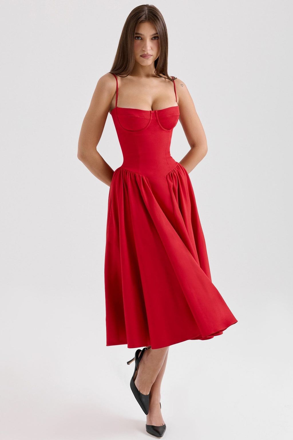 Sweetheart Neck Midi Dress With Shoulder Straps