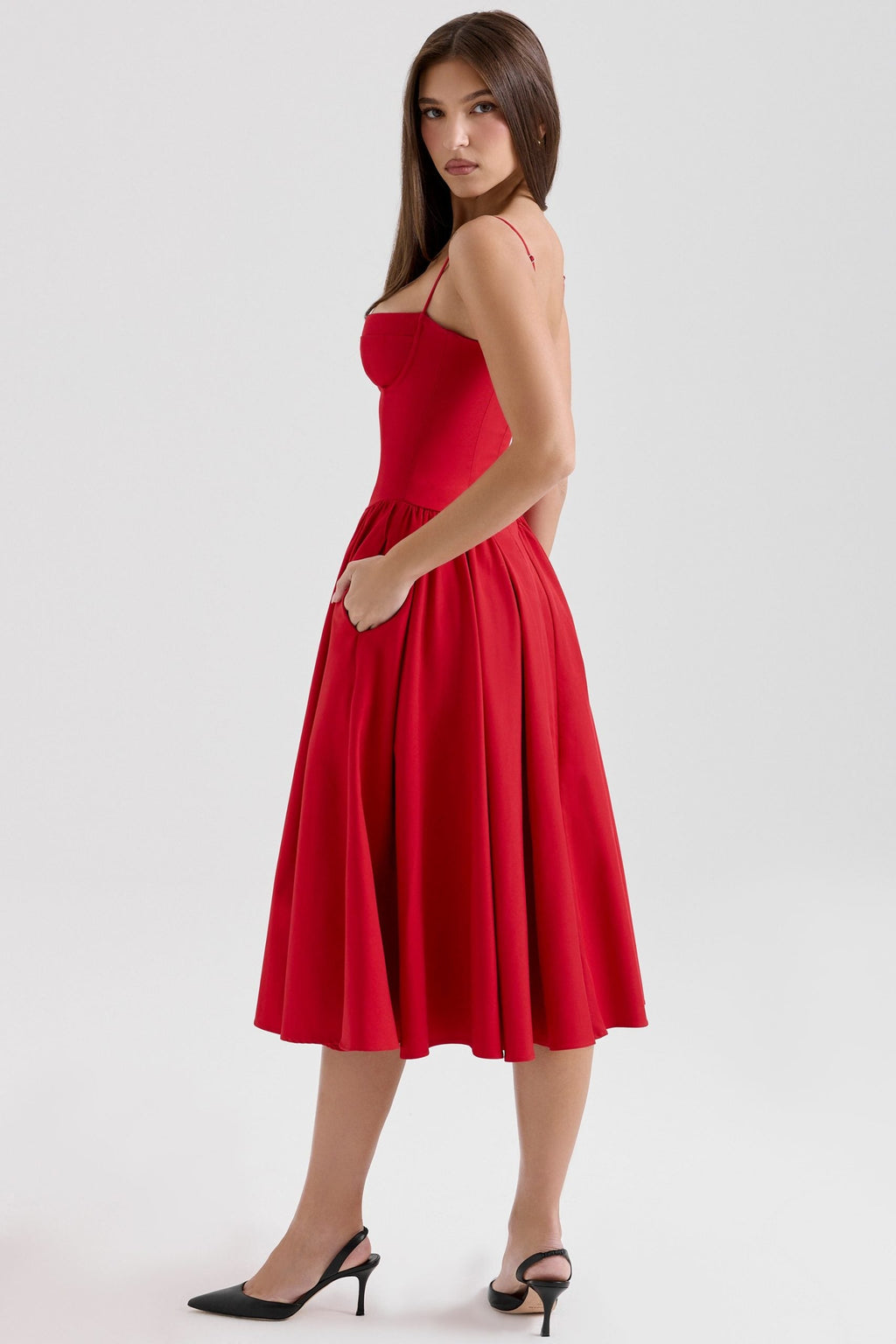 Sweetheart Neck Midi Dress With Shoulder Straps