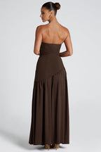 Women's Strapless Bodycon Maxi Dress with Draped Skirt and Split