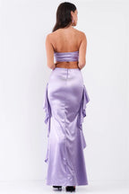 Women's Satin Look Strapless Maxi Dress with Ruffle Detail