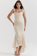 Ruched Mermaid Midi Dress With Shoulder Straps