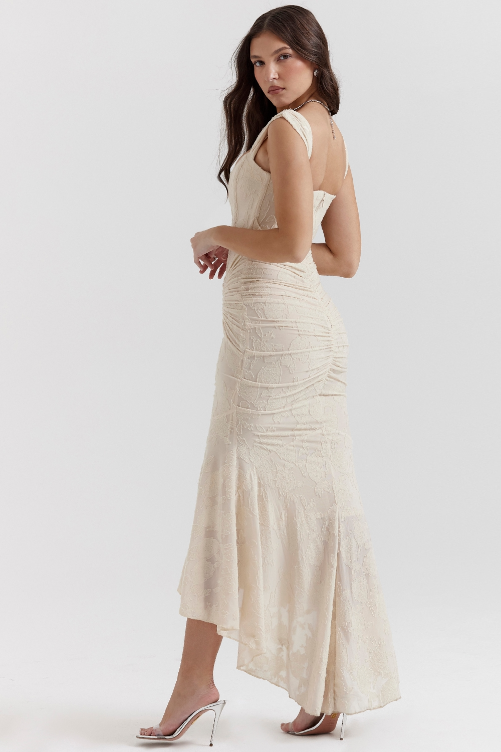 Ruched Mermaid Midi Dress With Shoulder Straps