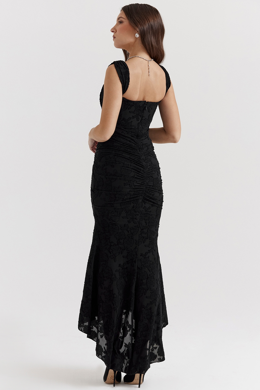Women's Square Neck Lace Midi Dress with Asymmetric Hem Detail