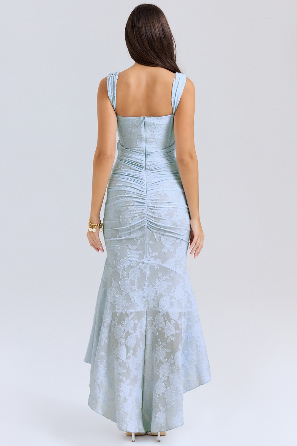 Ruched Mermaid Midi Dress With Shoulder Straps