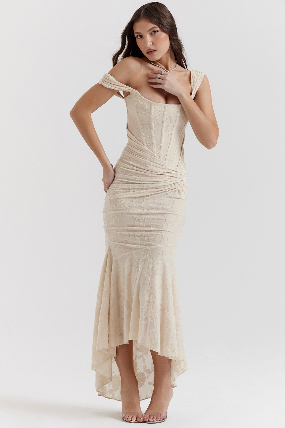 Ruched Mermaid Midi Dress With Shoulder Straps