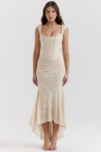 Ruched Mermaid Midi Dress With Shoulder Straps