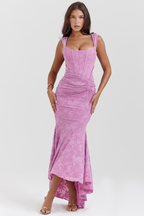 Ruched Mermaid Midi Dress With Shoulder Straps