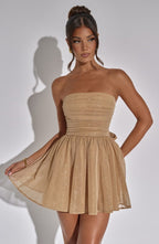Strapless Gathered Bodice Mini Dress