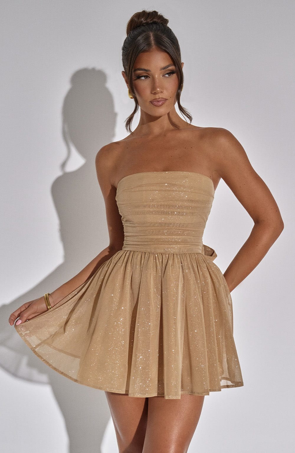 Strapless Gathered Bodice Mini Dress