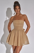 Strapless Gathered Bodice Mini Dress
