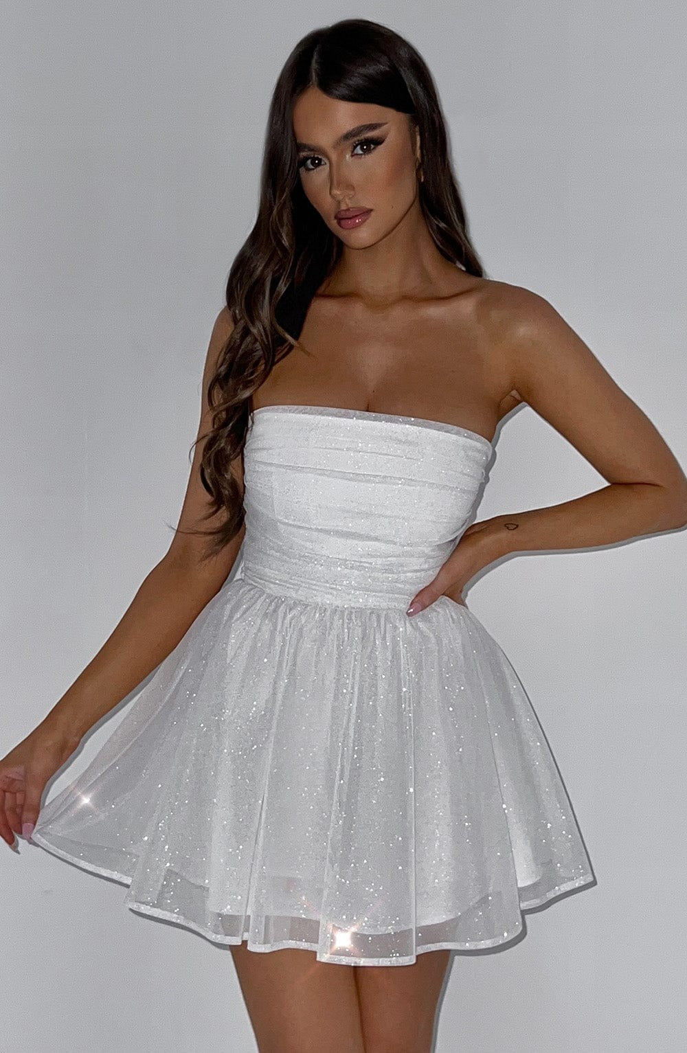 Strapless Gathered Bodice Mini Dress
