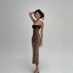 Lace Trim Animal Print Slip Dress