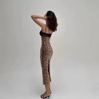 Lace Trim Animal Print Slip Dress