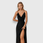 Women's Sleeveless Maxi Dress V Neck High Side Slit Design