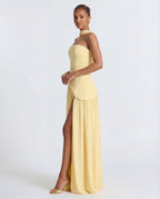 Women's Maxi Dress with Strapless Neckline and High Side Split