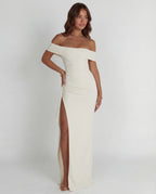 Women's Bodycon Off Shoulder Maxi Dress with Draped Front