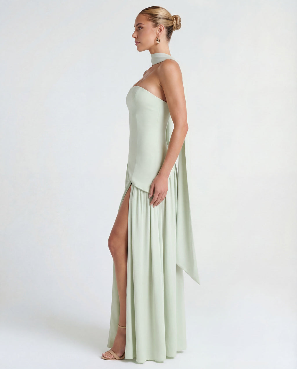 Women's Maxi Dress with Strapless Neckline and High Side Split