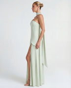 Women's Maxi Dress with Strapless Neckline and High Side Split