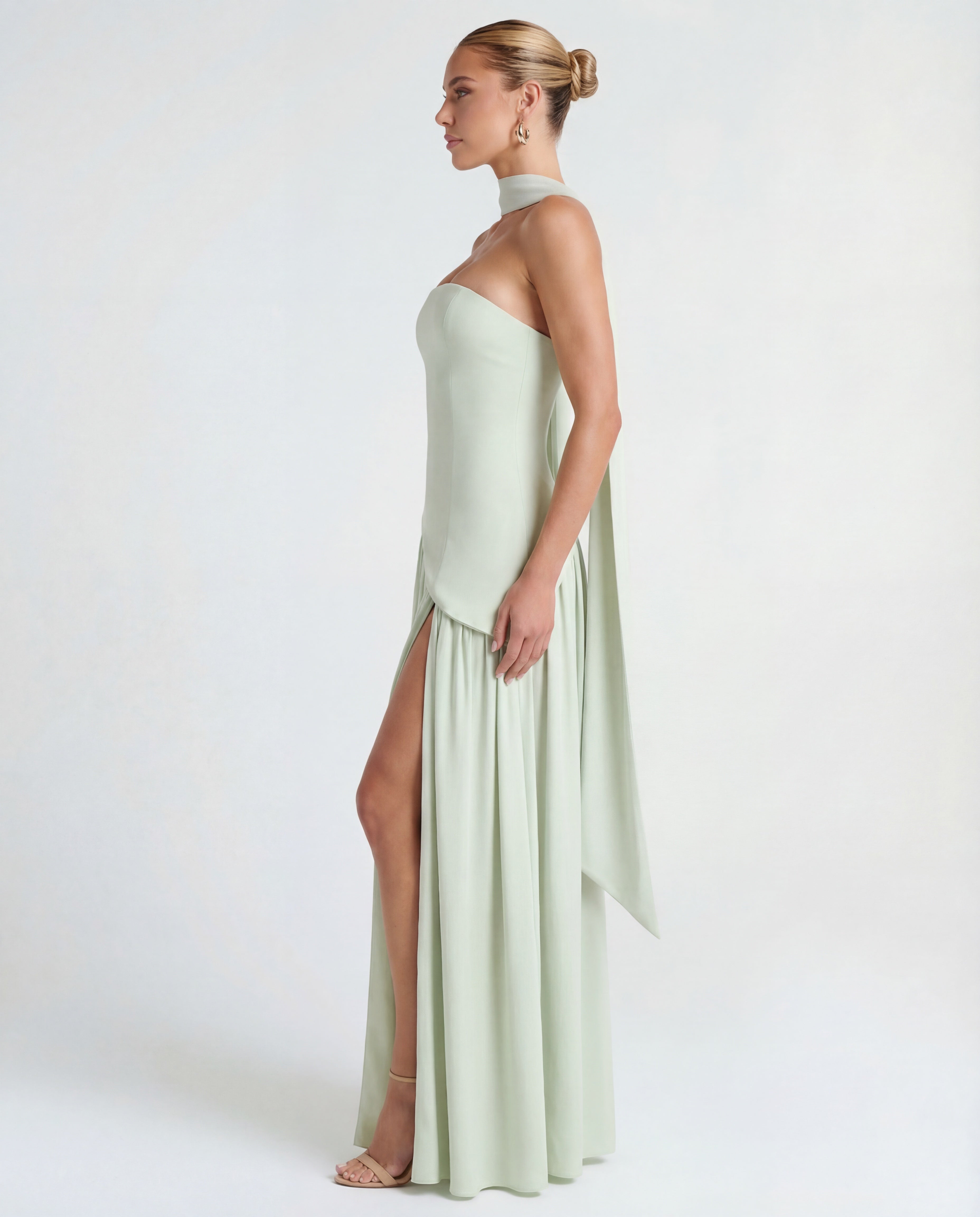Women's Maxi Dress with Strapless Neckline and High Side Split