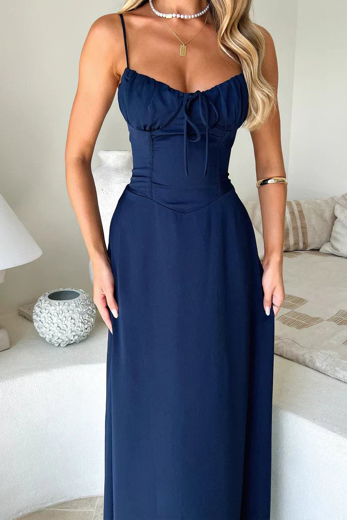 Women's Spaghetti Strap Maxi Dress Sweetheart Neck Fitted Bodice Design