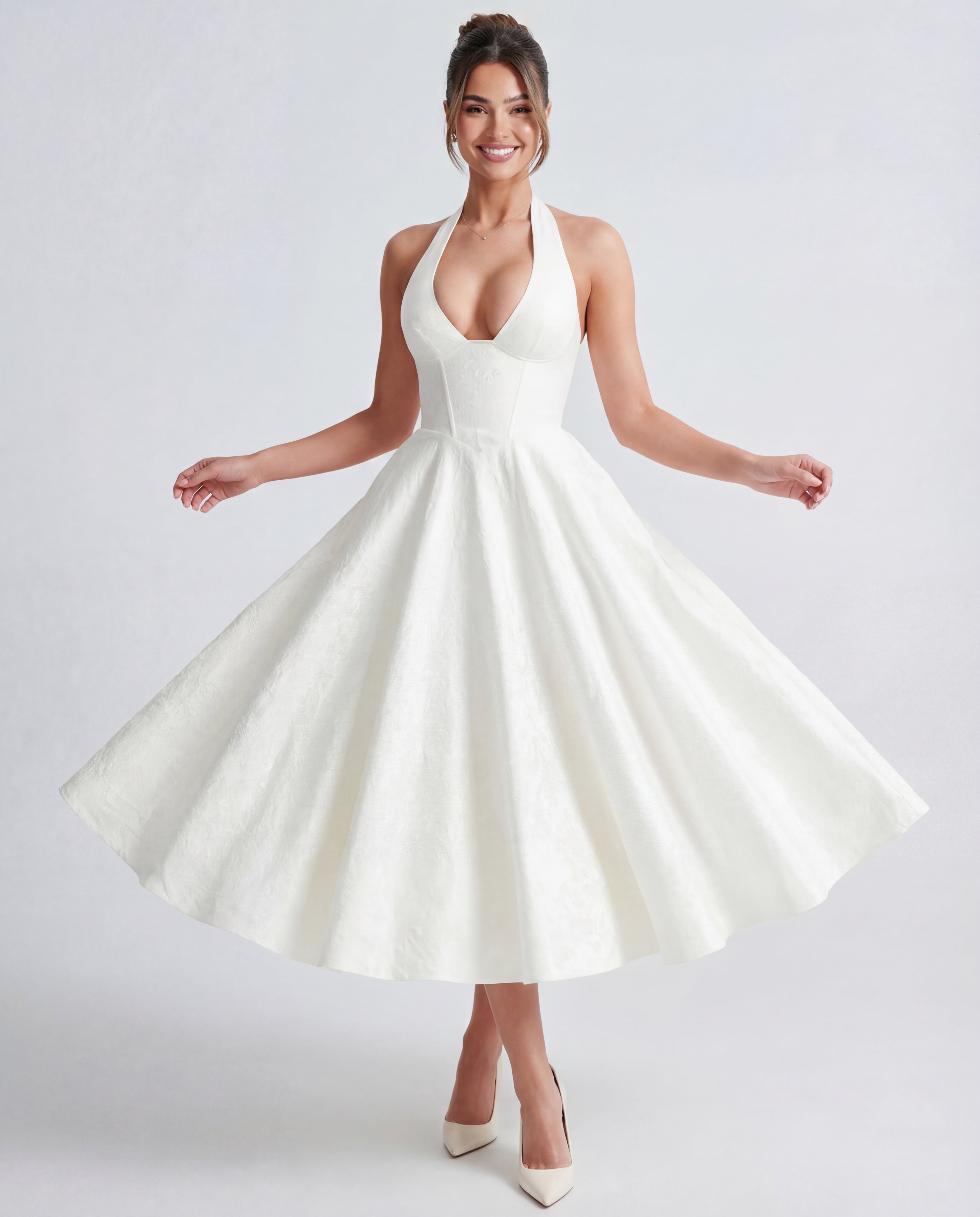 Women's Tie Neck A Line Midi Dress