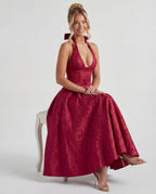 Women's Tie Neck A Line Midi Dress