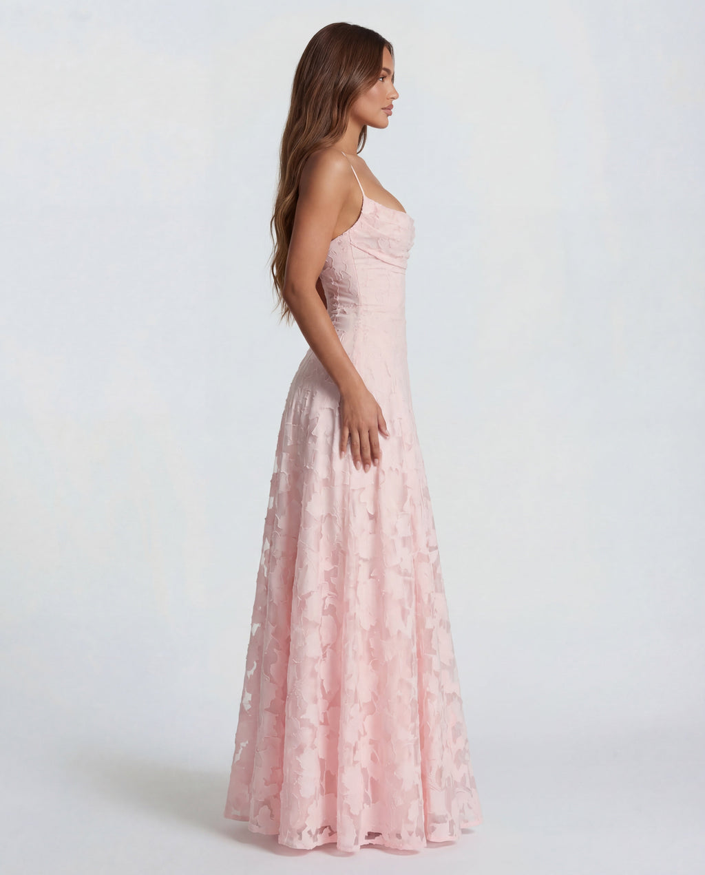 Women's Long Floral Dress with Straight Neckline and Wide Hem