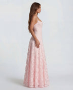 Women's Long Floral Dress with Straight Neckline and Wide Hem