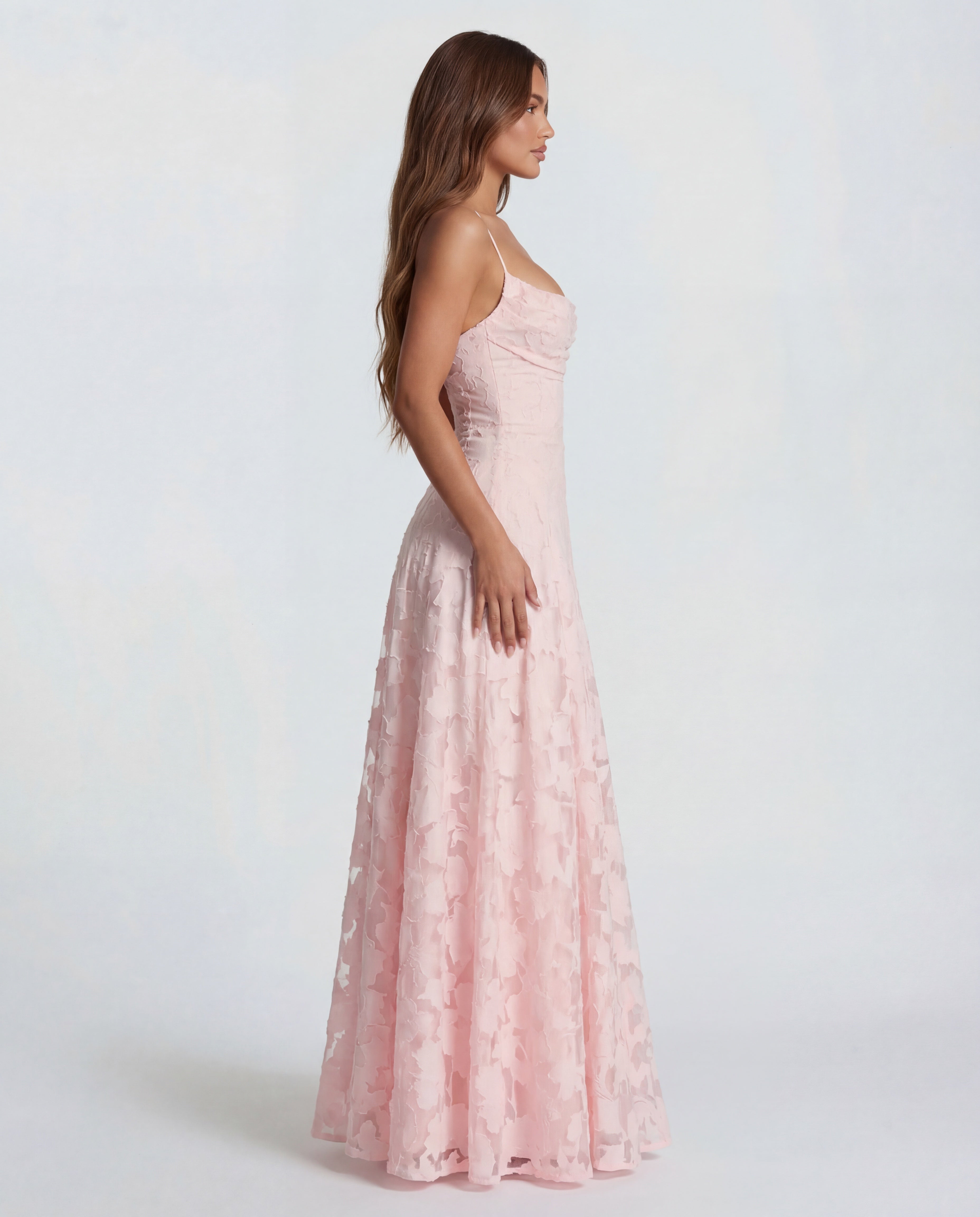 Women's Long Floral Dress with Straight Neckline and Wide Hem