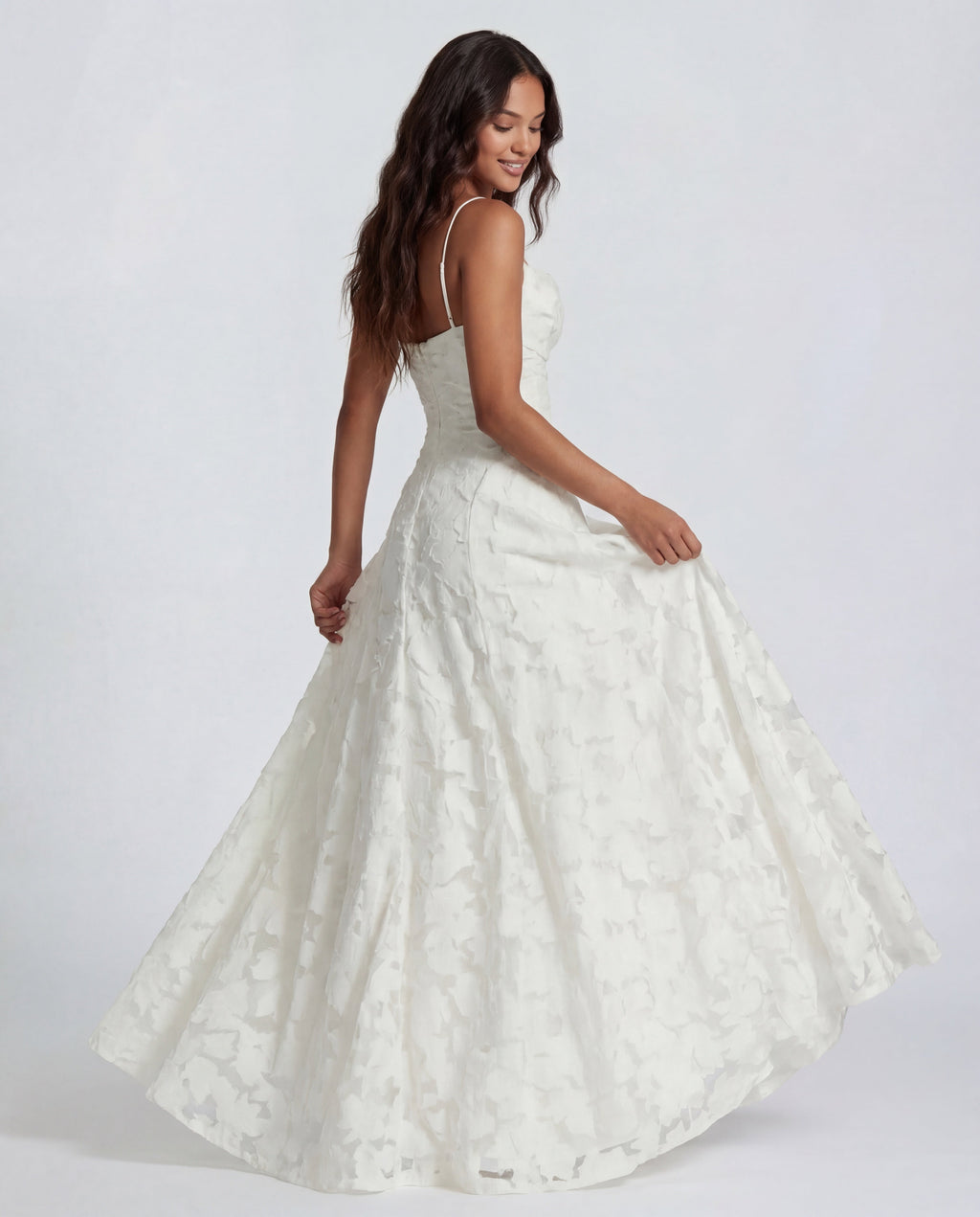 Women's Long Floral Dress with Straight Neckline and Wide Hem