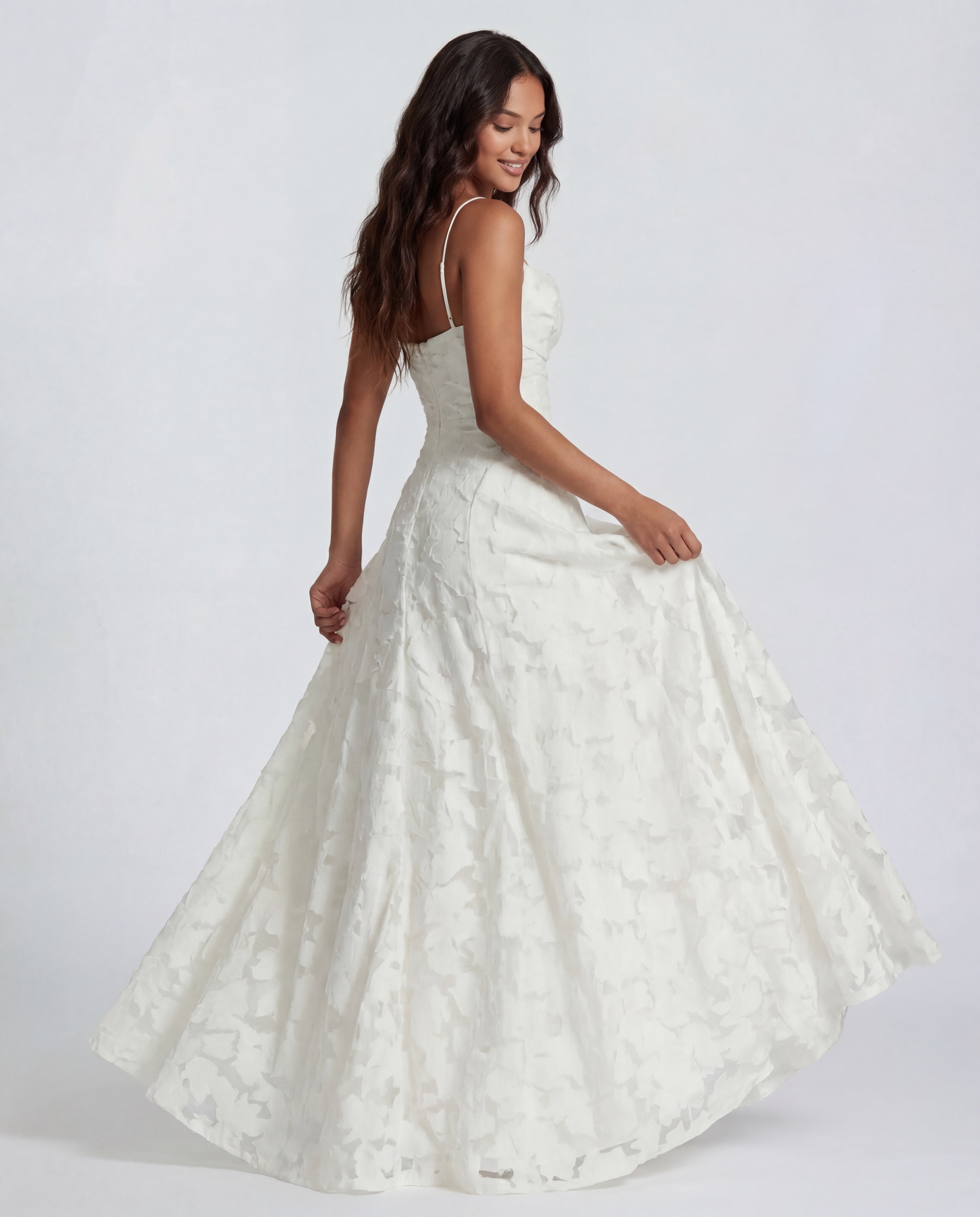 Women's Long Floral Dress with Straight Neckline and Wide Hem