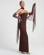 Women's Strapless Bodycon Maxi Dress with Matching Sheer Scarf Detail