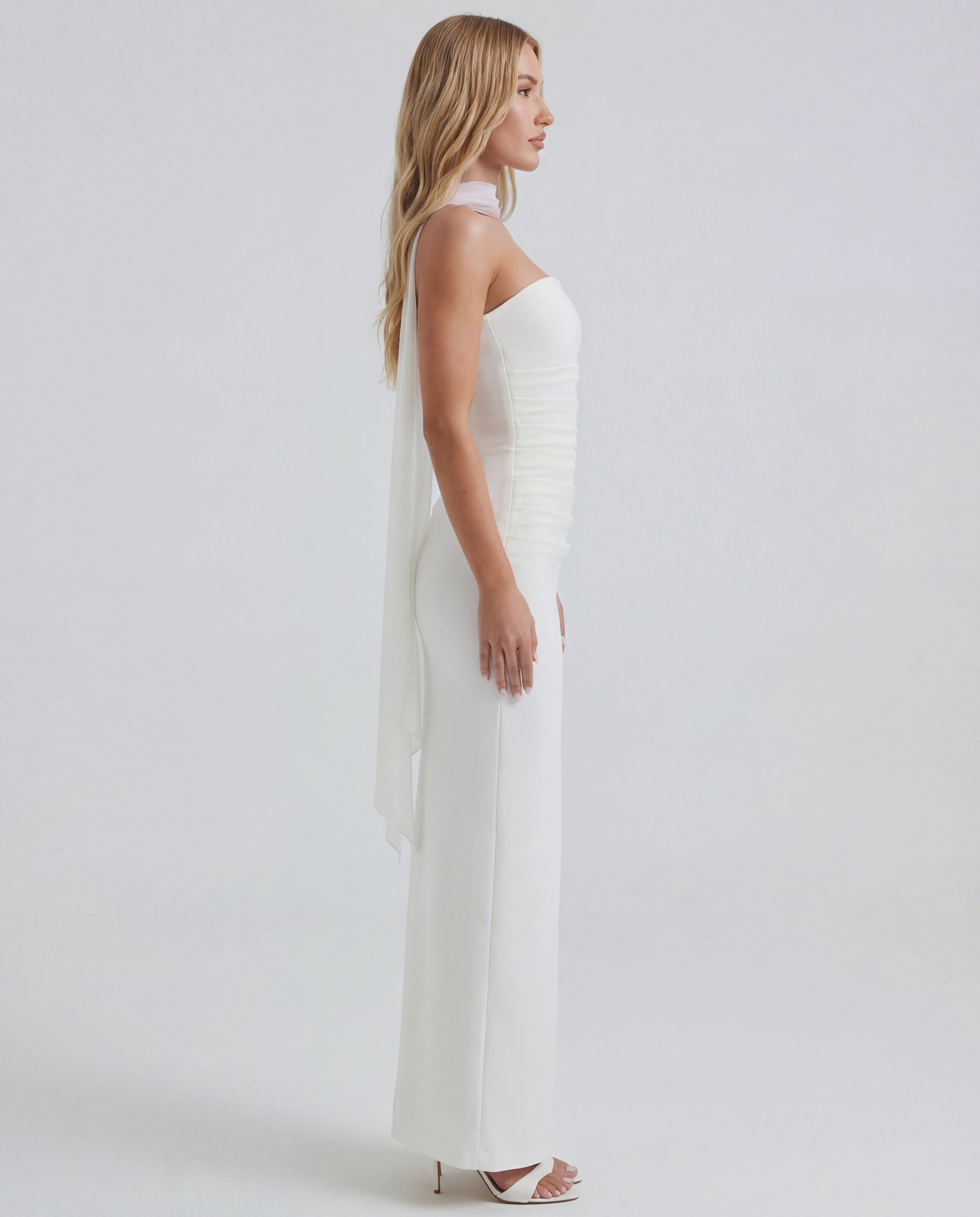 Women's Strapless Bodycon Maxi Dress with Matching Sheer Scarf Detail