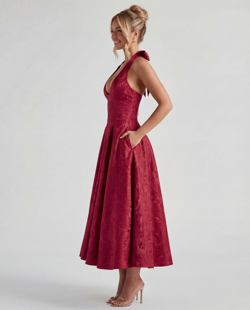 Women's Tie Neck A Line Midi Dress