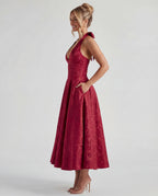 Women's Tie Neck A Line Midi Dress