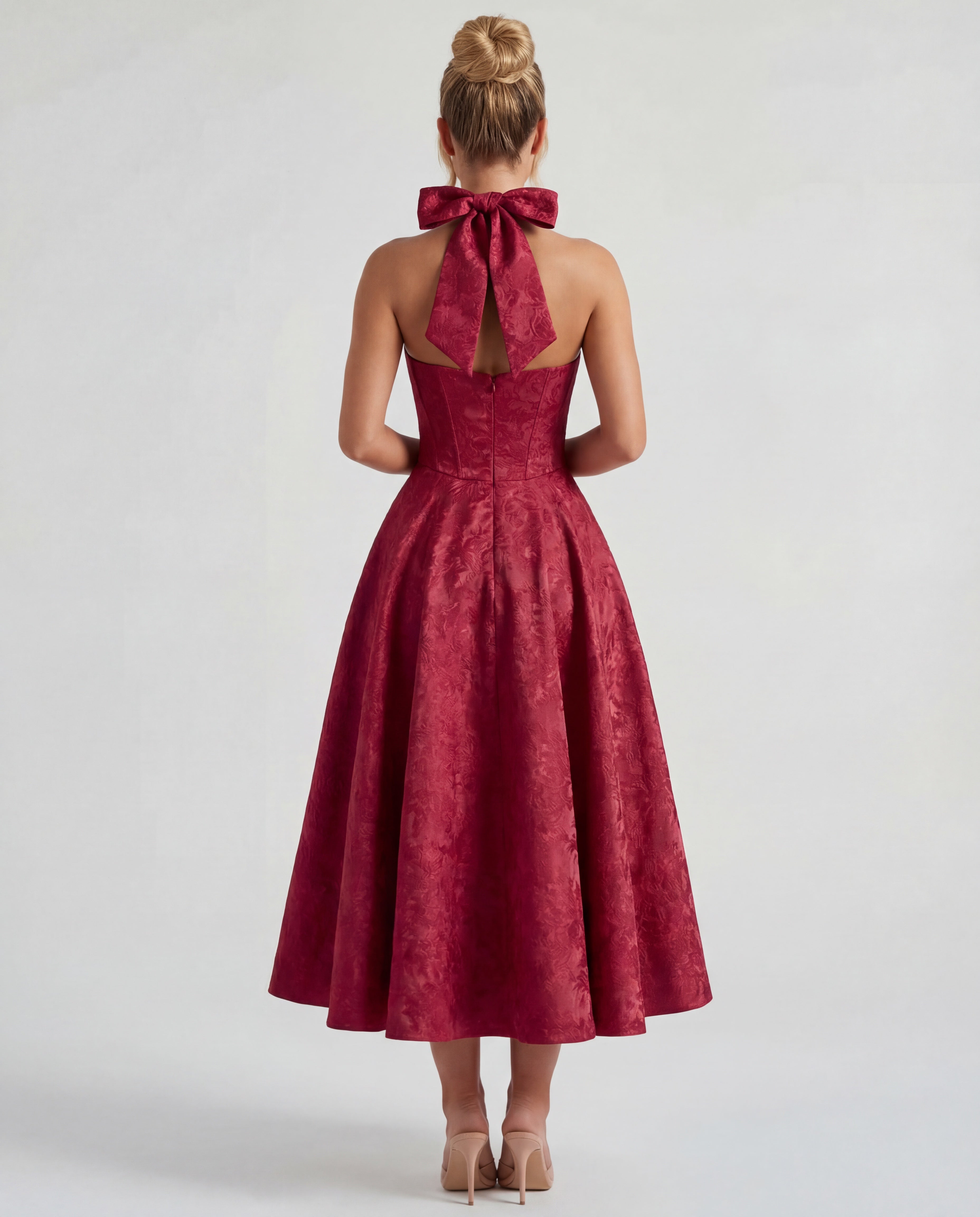 Women's Tie Neck A Line Midi Dress